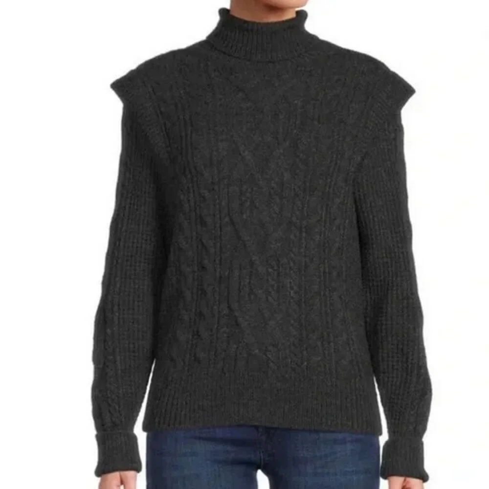Skull Cashmere Acrylic Cable Knit Fisherman Turtleneck Sweater
